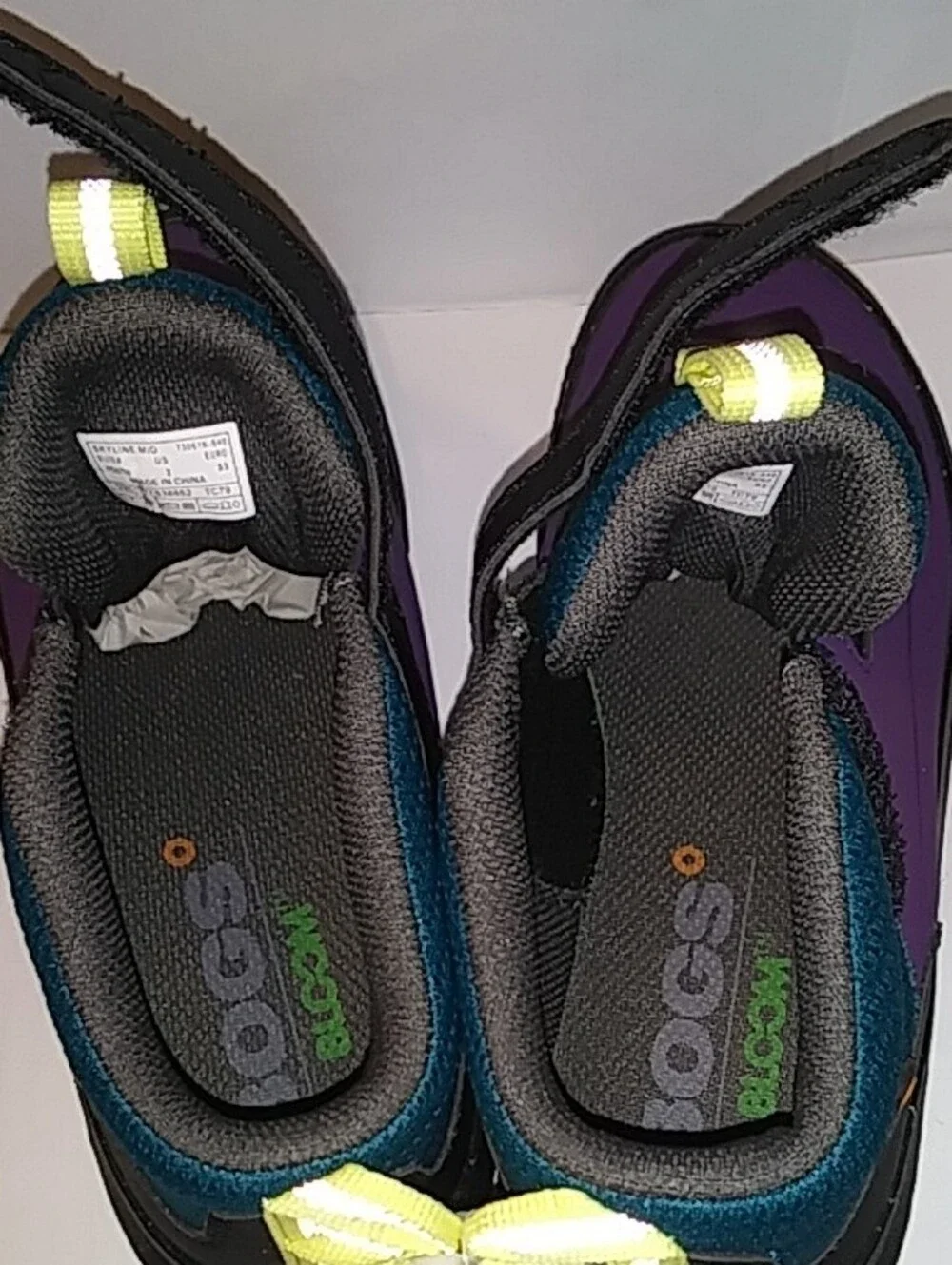Bogs Skyline Kicker Purple and Yellow Kids Water Resistant Slip Ons
